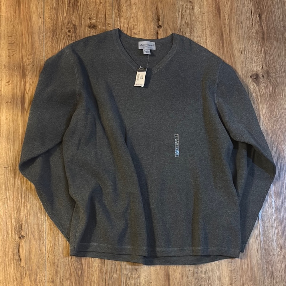 Eddie Bauer Gray V-Neck Sweater Relaxed Fit